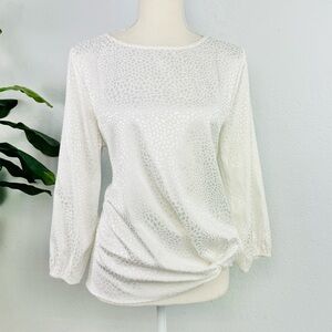 Chenault Silver Satin Leopard Print Front Knot Long Sleeve top